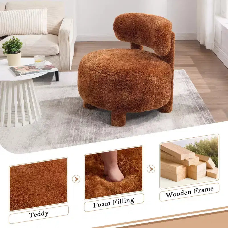 Fauteuil d'appoint sans accoudoirs avec dossier incurvé, en tissu peluche/fourrure, blanc/kaki - ModernLuxe