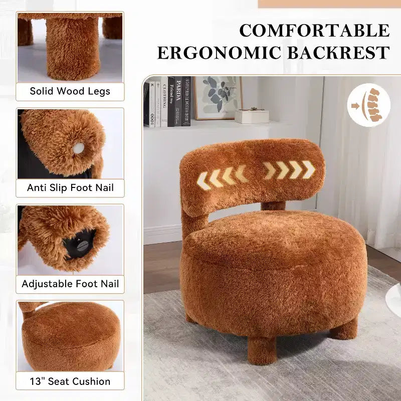 Fauteuil d'appoint sans accoudoirs avec dossier incurvé, en tissu peluche/fourrure, blanc/kaki - ModernLuxe