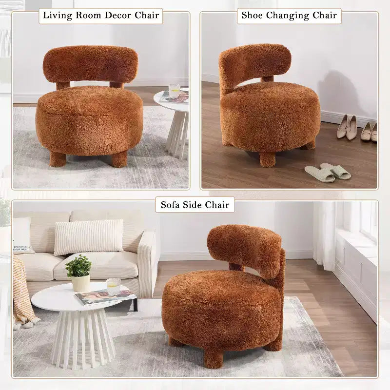 Fauteuil d'appoint sans accoudoirs avec dossier incurvé, en tissu peluche/fourrure, blanc/kaki - ModernLuxe