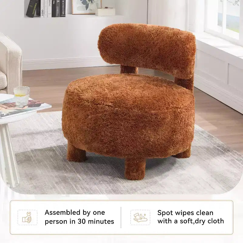 Fauteuil d'appoint sans accoudoirs avec dossier incurvé, en tissu peluche/fourrure, blanc/kaki - ModernLuxe