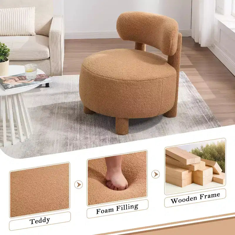 Fauteuil d'appoint sans accoudoirs avec dossier incurvé, en tissu peluche/fourrure, blanc/kaki - ModernLuxe