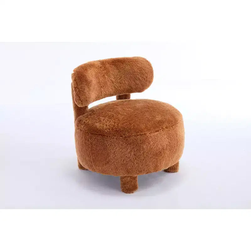 Fauteuil d'appoint sans accoudoirs avec dossier incurvé, en tissu peluche/fourrure, blanc/kaki - ModernLuxe