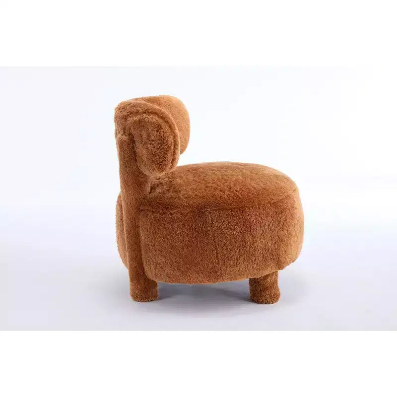 Fauteuil d'appoint sans accoudoirs avec dossier incurvé, en tissu peluche/fourrure, blanc/kaki - ModernLuxe