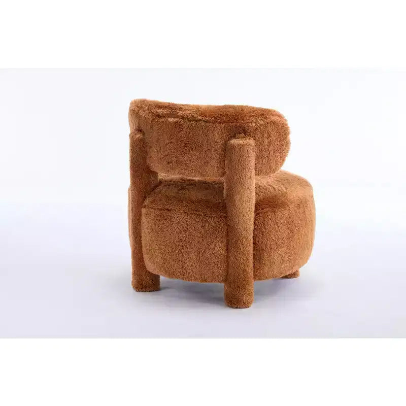Fauteuil d'appoint sans accoudoirs avec dossier incurvé, en tissu peluche/fourrure, blanc/kaki - ModernLuxe