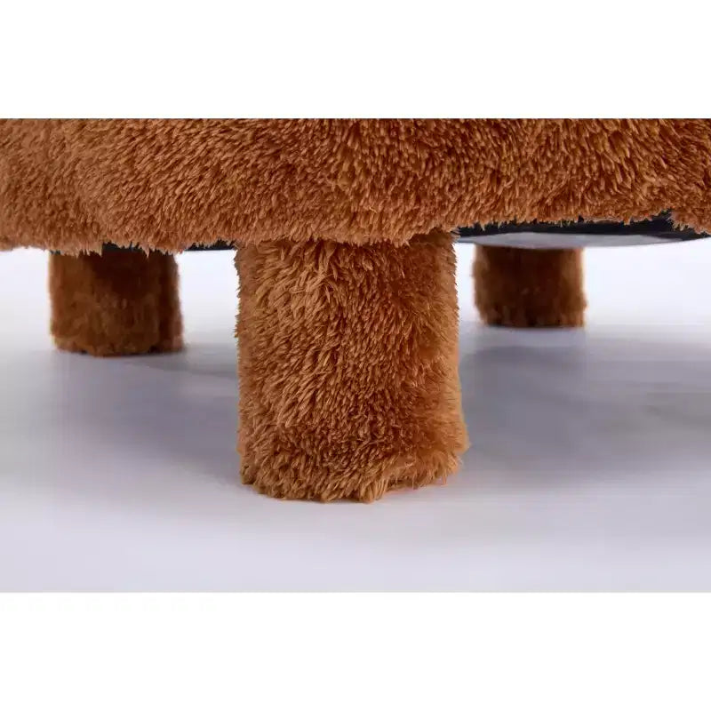 Fauteuil d'appoint sans accoudoirs avec dossier incurvé, en tissu peluche/fourrure, blanc/kaki - ModernLuxe