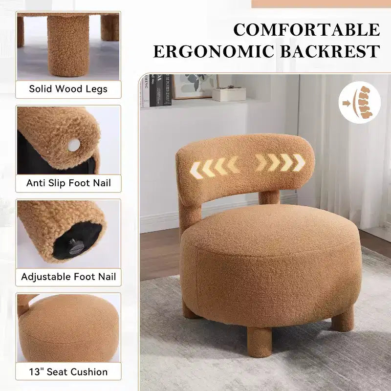 Fauteuil d'appoint sans accoudoirs avec dossier incurvé, en tissu peluche/fourrure, blanc/kaki - ModernLuxe