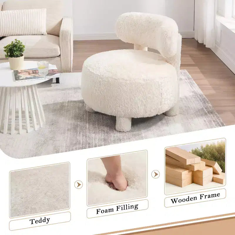 Fauteuil d'appoint sans accoudoirs avec dossier incurvé, en tissu peluche/fourrure, blanc/kaki - ModernLuxe