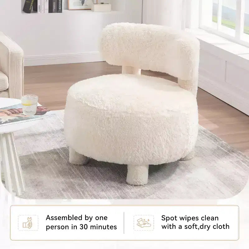 Fauteuil d'appoint sans accoudoirs avec dossier incurvé, en tissu peluche/fourrure, blanc/kaki - ModernLuxe