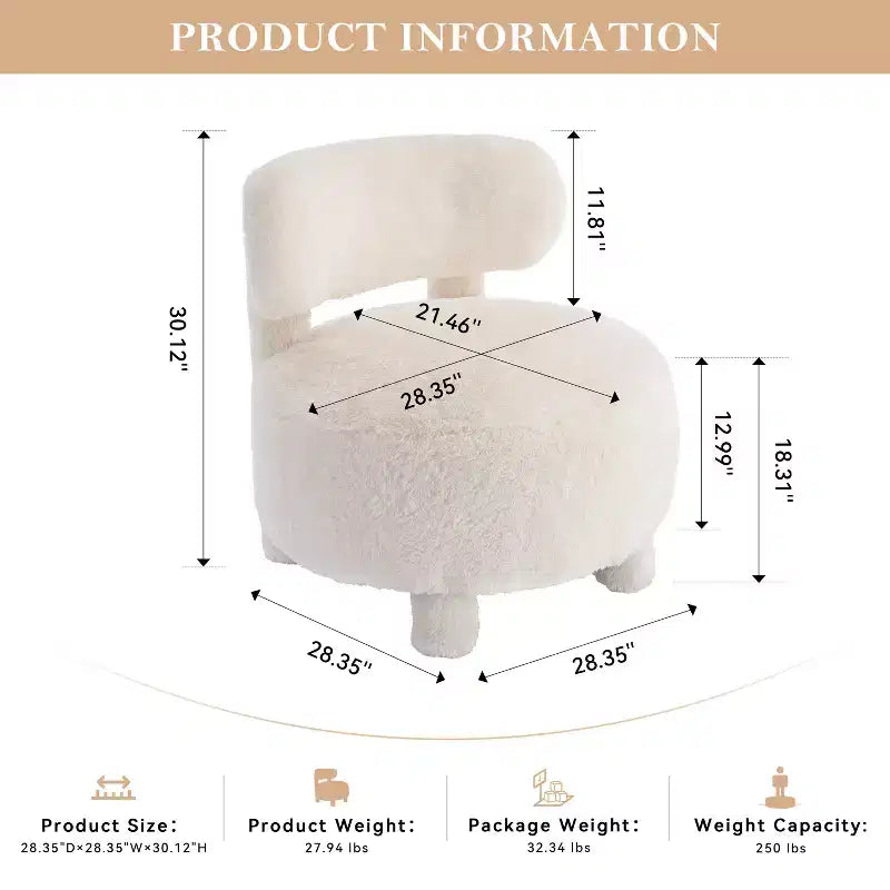 Fauteuil d'appoint sans accoudoirs avec dossier incurvé, en tissu peluche/fourrure, blanc/kaki - ModernLuxe