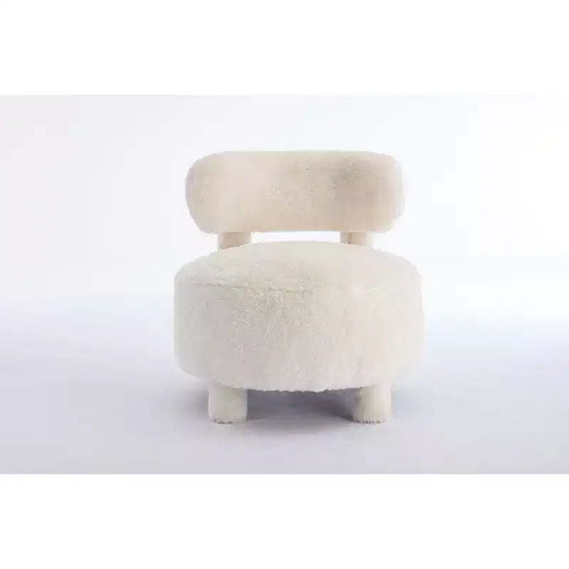 Fauteuil d'appoint sans accoudoirs avec dossier incurvé, en tissu peluche/fourrure, blanc/kaki - ModernLuxe