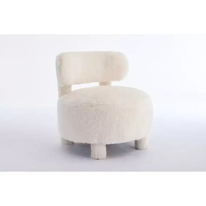 Fauteuil d'appoint sans accoudoirs avec dossier incurvé, en tissu peluche/fourrure, blanc/kaki - ModernLuxe
