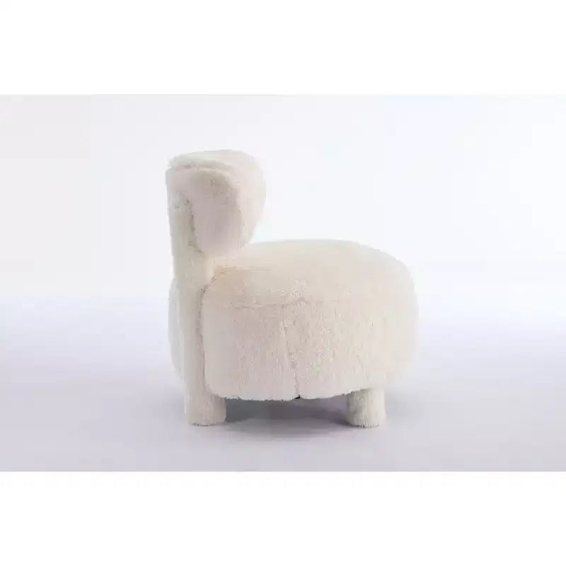 Fauteuil d'appoint sans accoudoirs avec dossier incurvé, en tissu peluche/fourrure, blanc/kaki - ModernLuxe