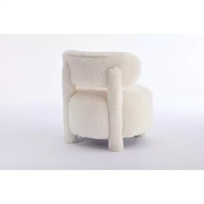 Fauteuil d'appoint sans accoudoirs avec dossier incurvé, en tissu peluche/fourrure, blanc/kaki - ModernLuxe