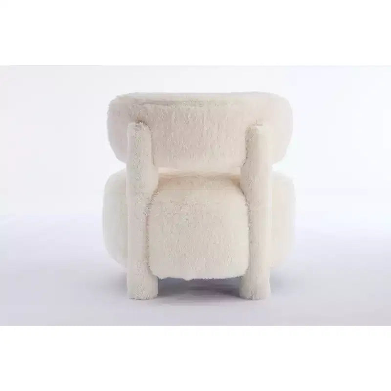 Fauteuil d'appoint sans accoudoirs avec dossier incurvé, en tissu peluche/fourrure, blanc/kaki - ModernLuxe
