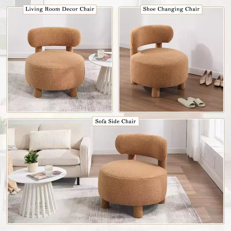 Fauteuil d'appoint sans accoudoirs avec dossier incurvé, en tissu peluche/fourrure, blanc/kaki - ModernLuxe