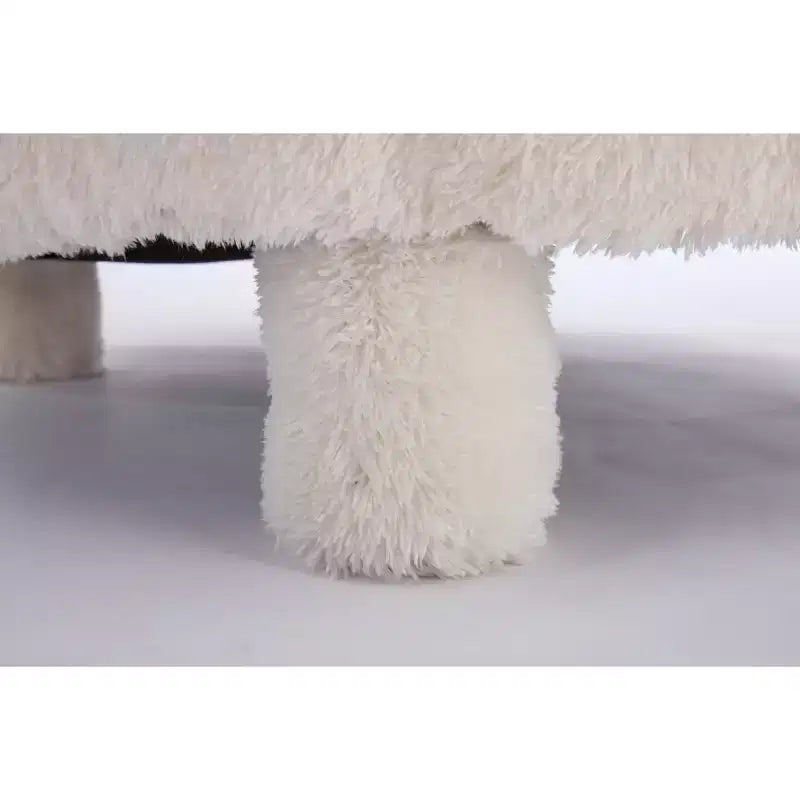 Fauteuil d'appoint sans accoudoirs avec dossier incurvé, en tissu peluche/fourrure, blanc/kaki - ModernLuxe