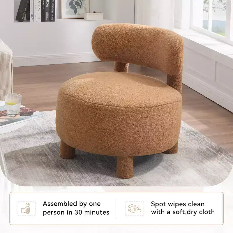 Fauteuil d'appoint sans accoudoirs avec dossier incurvé, en tissu peluche/fourrure, blanc/kaki - ModernLuxe