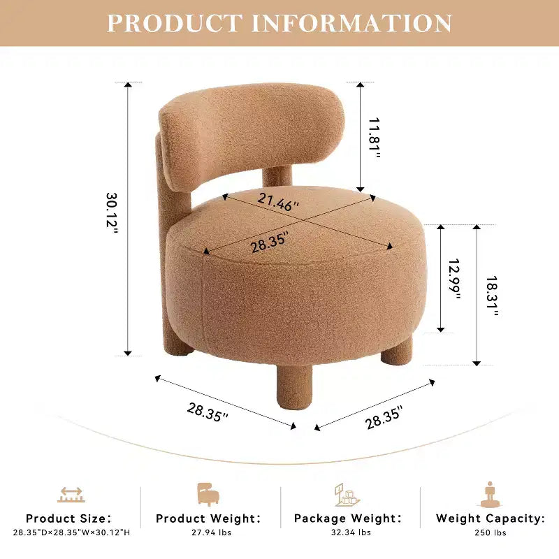 Fauteuil d'appoint sans accoudoirs avec dossier incurvé, en tissu peluche/fourrure, blanc/kaki - ModernLuxe