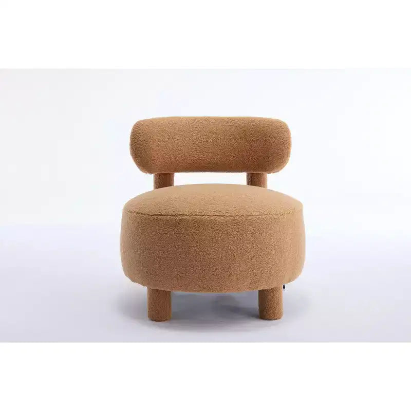 Fauteuil d'appoint sans accoudoirs avec dossier incurvé, en tissu peluche/fourrure, blanc/kaki - ModernLuxe
