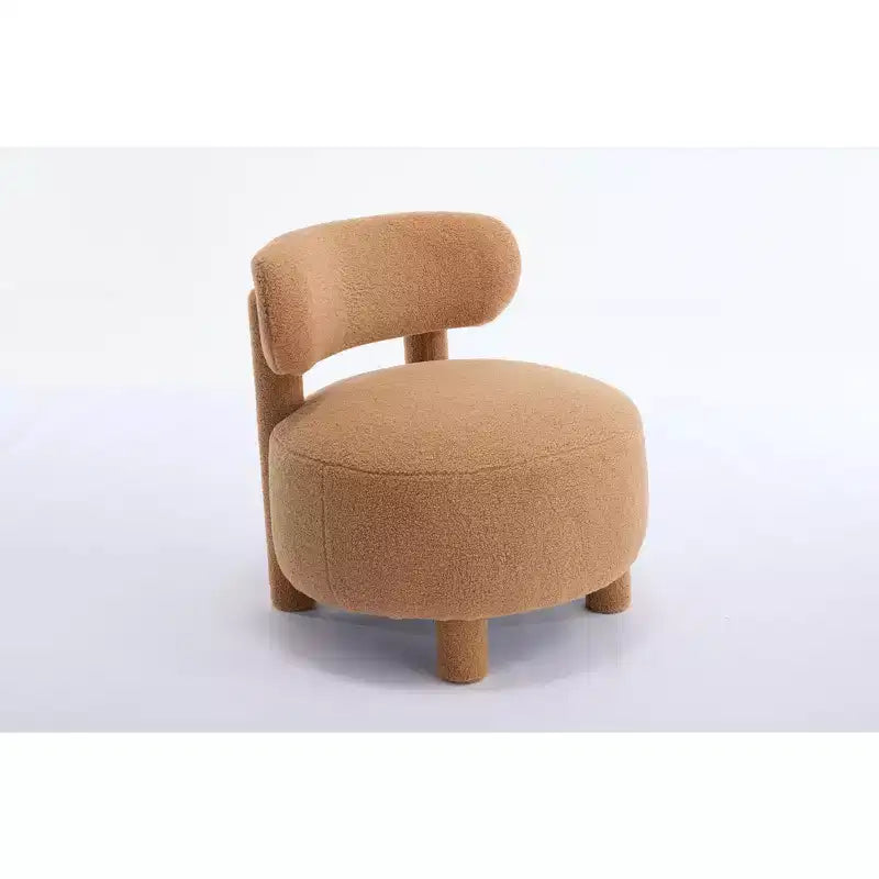 Fauteuil d'appoint sans accoudoirs avec dossier incurvé, en tissu peluche/fourrure, blanc/kaki - ModernLuxe