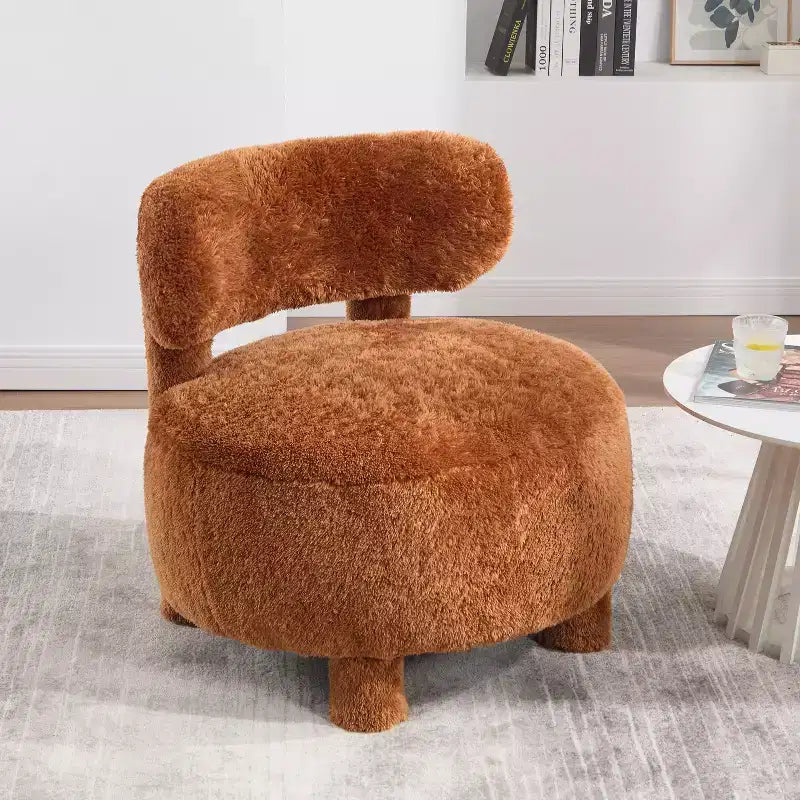 Fauteuil d'appoint sans accoudoirs avec dossier incurvé, en tissu peluche/fourrure, blanc/kaki - ModernLuxe
