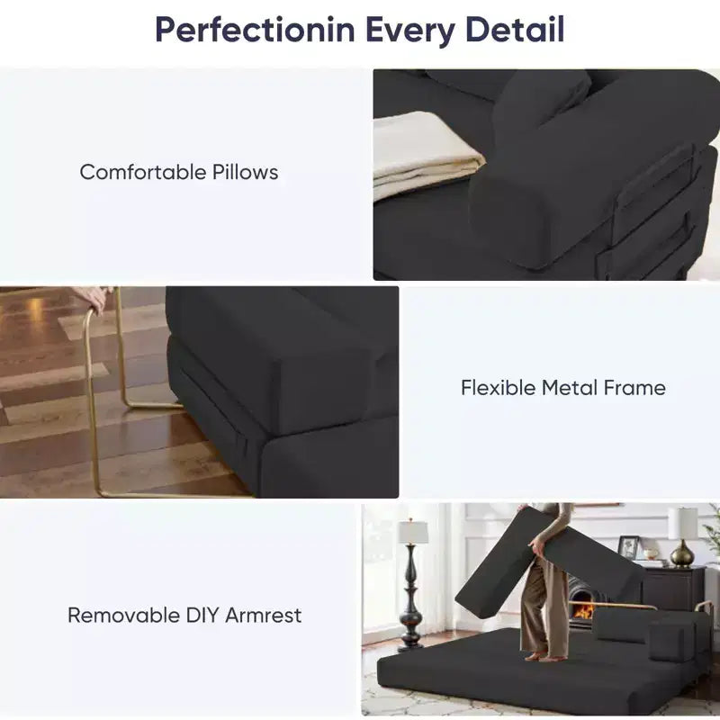 Canapé-lit convertible Mjkone avec oreillers et accoudoir mobile, canapé-lit pliant, canapé de sol déhoussable et lavable