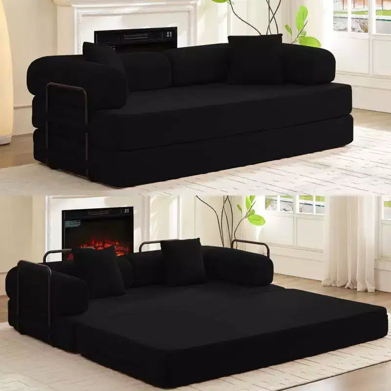 Mjkone Convertible Pull Out Sleeper Sofa Bed with Pillows&Movable armrest,Folding Mattress Couch, Removable Washable Floor Sofa