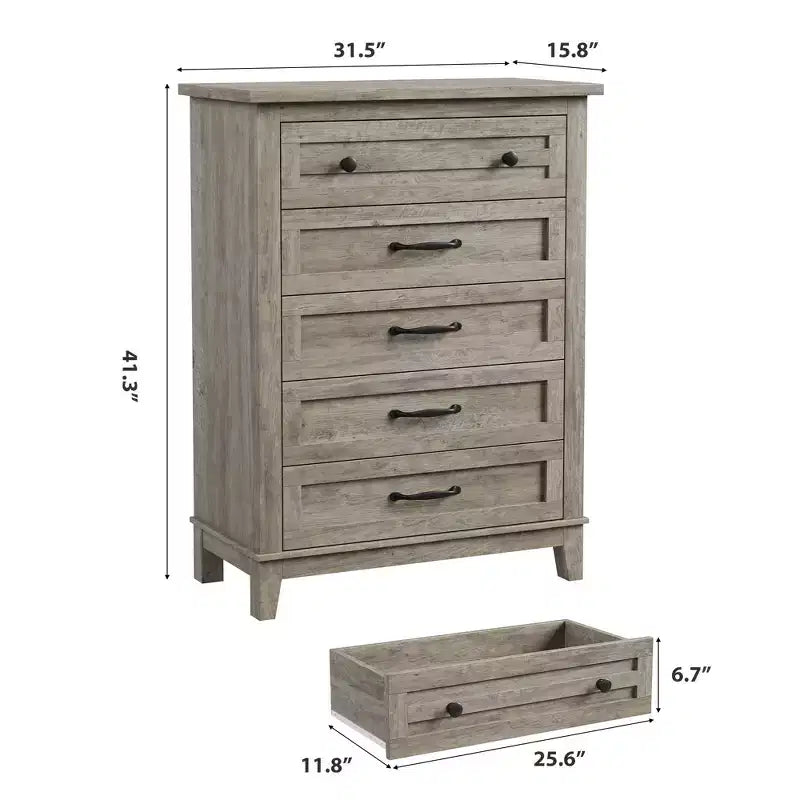 Garvee 5 Commode pour Chambre, Grande Commode à Tiroirs de 105 cm avec Rangement Autonome, Coffre de Rangement en Bois pour Salon, Chambre