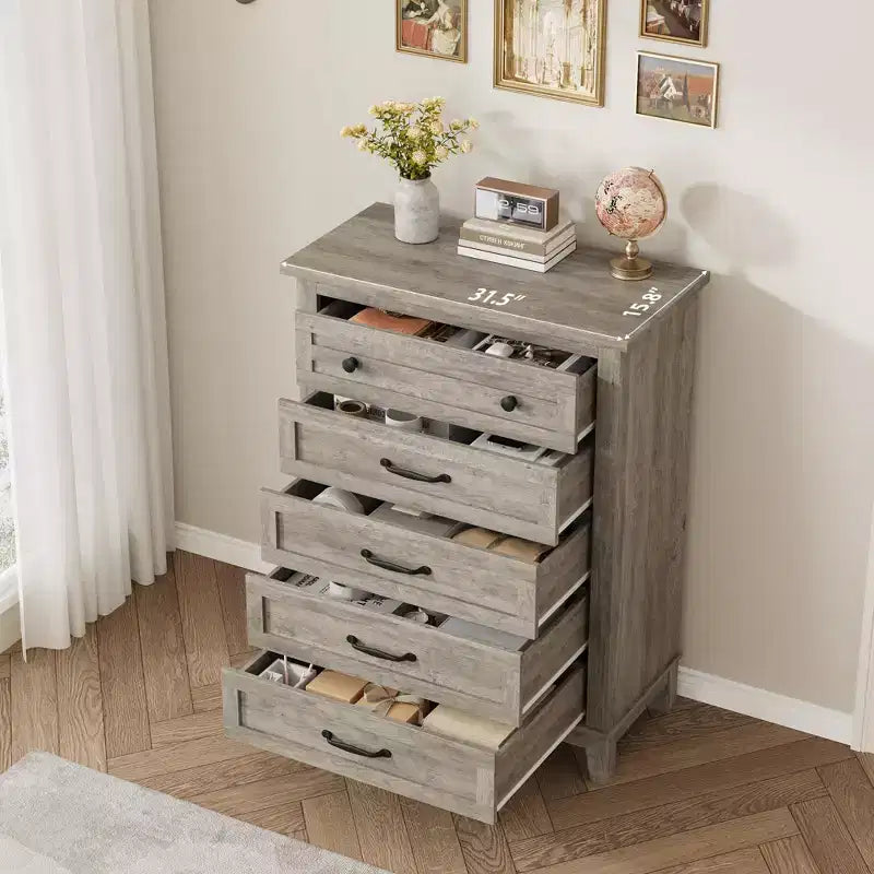 Garvee 5 Commode pour Chambre, Grande Commode à Tiroirs de 105 cm avec Rangement Autonome, Coffre de Rangement en Bois pour Salon, Chambre