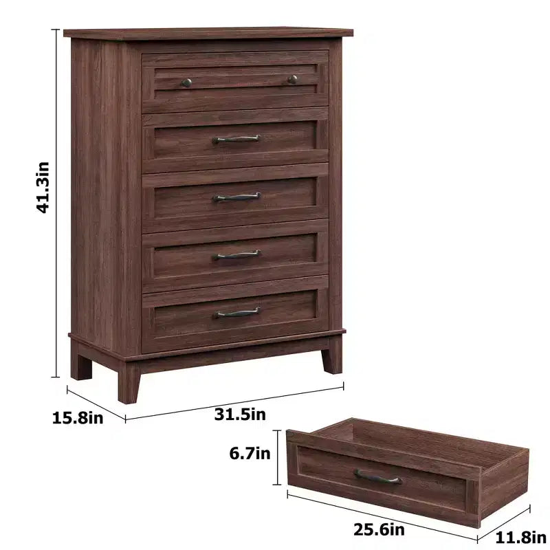 Garvee 5 Commode pour Chambre, Grande Commode à Tiroirs de 105 cm avec Rangement Autonome, Coffre de Rangement en Bois pour Salon, Chambre