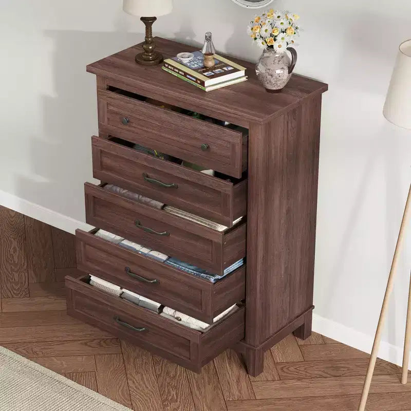 Garvee 5 Commode pour Chambre, Grande Commode à Tiroirs de 105 cm avec Rangement Autonome, Coffre de Rangement en Bois pour Salon, Chambre