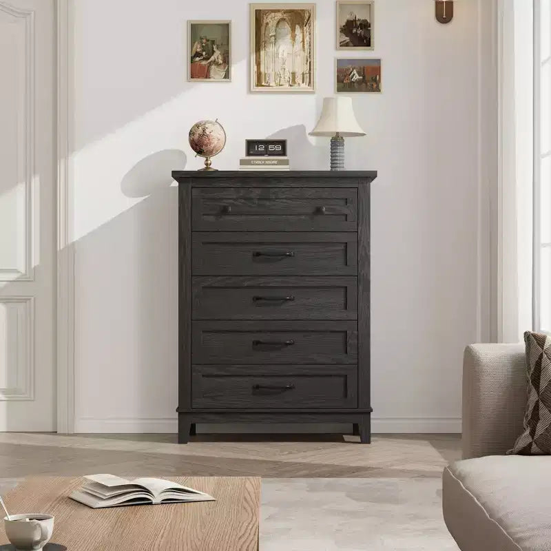 Garvee 5 Commode pour Chambre, Grande Commode à Tiroirs de 105 cm avec Rangement Autonome, Coffre de Rangement en Bois pour Salon, Chambre