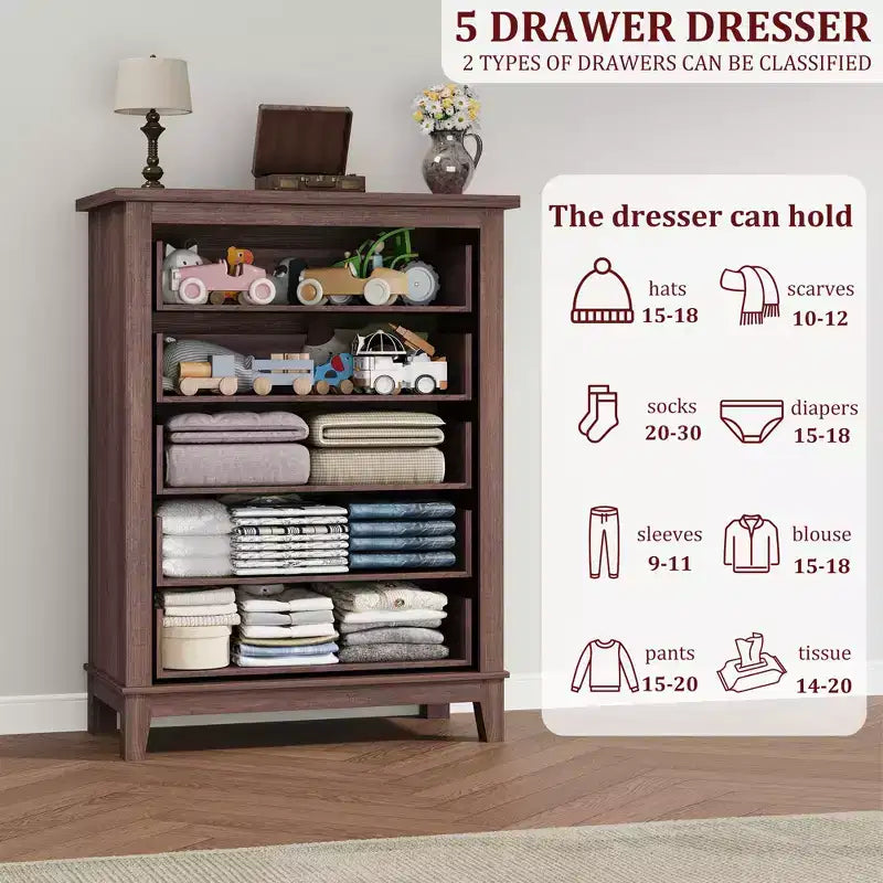 Garvee 5 Commode pour Chambre, Grande Commode à Tiroirs de 105 cm avec Rangement Autonome, Coffre de Rangement en Bois pour Salon, Chambre
