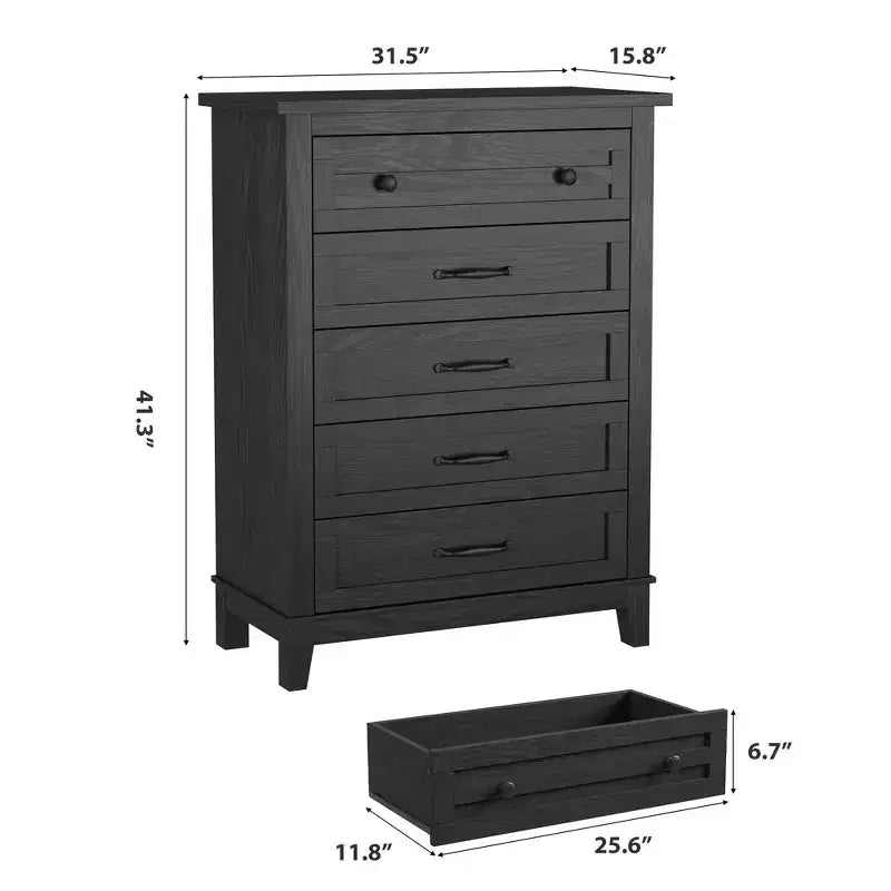 Garvee 5 Commode pour Chambre, Grande Commode à Tiroirs de 105 cm avec Rangement Autonome, Coffre de Rangement en Bois pour Salon, Chambre