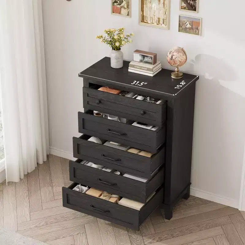 Garvee 5 Commode pour Chambre, Grande Commode à Tiroirs de 105 cm avec Rangement Autonome, Coffre de Rangement en Bois pour Salon, Chambre