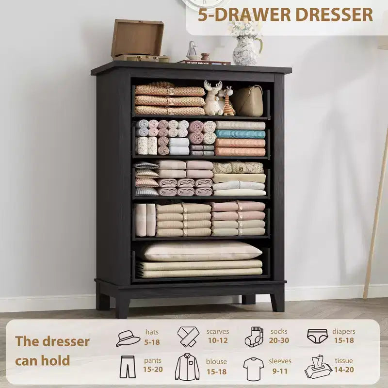 Garvee 5 Commode pour Chambre, Grande Commode à Tiroirs de 105 cm avec Rangement Autonome, Coffre de Rangement en Bois pour Salon, Chambre