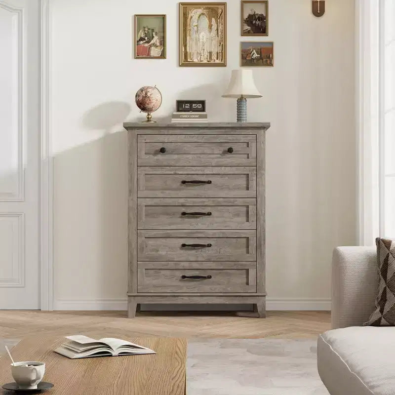 Garvee 5 Commode pour Chambre, Grande Commode à Tiroirs de 105 cm avec Rangement Autonome, Coffre de Rangement en Bois pour Salon, Chambre