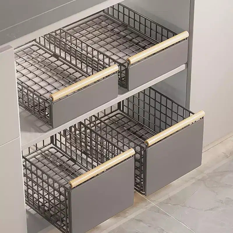 Metal Kitchen Extendable Drawer, Telescopic Kitchen Cabinet Drawer Pull-Out Cupboard Organiser o Drilling Under Sink Shelf For Cabinet Cupboard