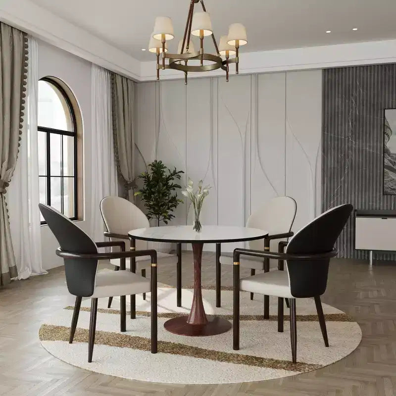 LeisureMod Bristol 35 Table de salle à manger ronde moderne Plateau en MDF durable et base en acier noyer à transfert de bois pour cuisine, salle à manger ou cafés