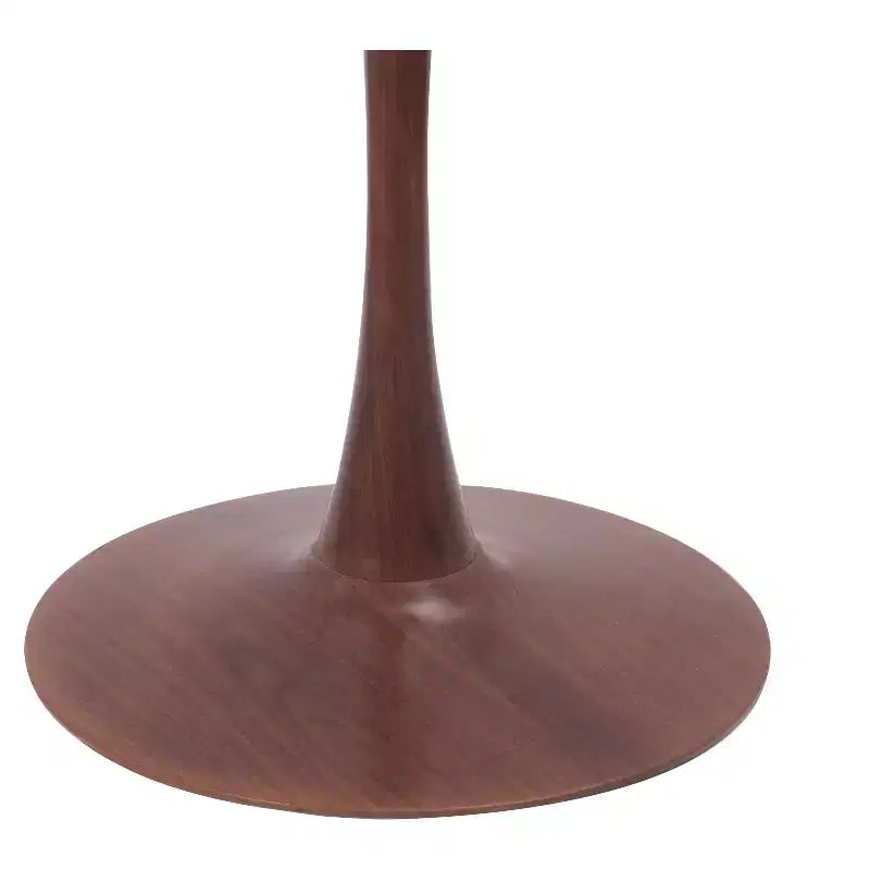 LeisureMod Bristol 35 Table de salle à manger ronde moderne Plateau en MDF durable et base en acier noyer à transfert de bois pour cuisine, salle à manger ou cafés