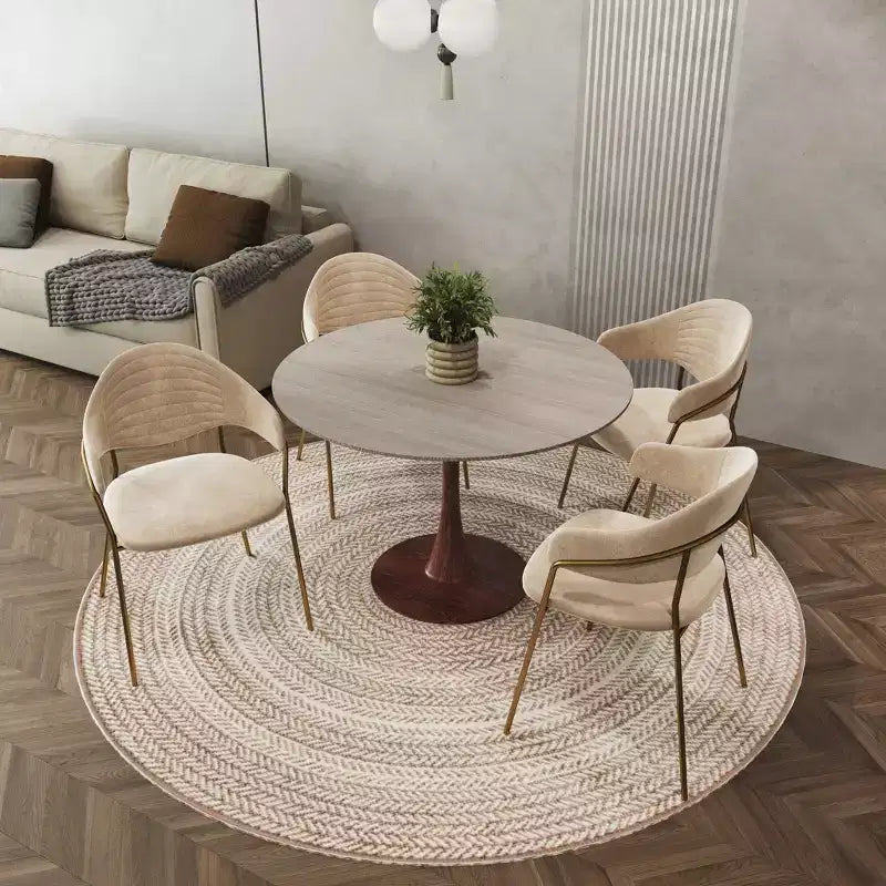 LeisureMod Bristol 35 Table de salle à manger ronde moderne Plateau en MDF durable et base en acier noyer à transfert de bois pour cuisine, salle à manger ou cafés