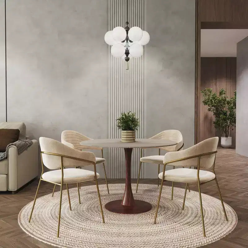 LeisureMod Bristol 35 Table de salle à manger ronde moderne Plateau en MDF durable et base en acier noyer à transfert de bois pour cuisine, salle à manger ou cafés