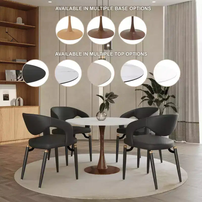 LeisureMod Bristol 35 Table de salle à manger ronde moderne Plateau en MDF durable et base en acier noyer à transfert de bois pour cuisine, salle à manger ou cafés