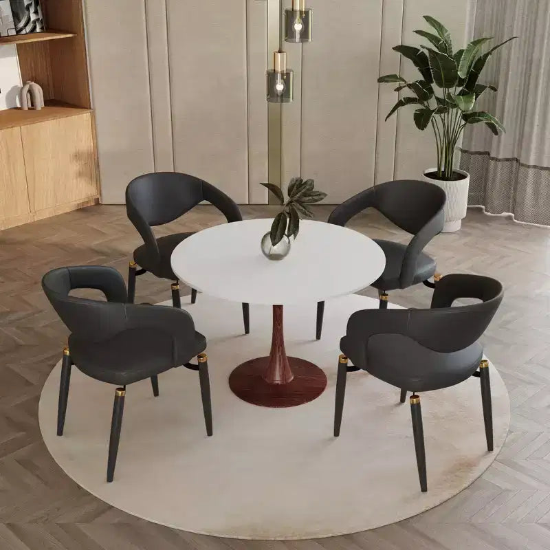 LeisureMod Bristol 35 Table de salle à manger ronde moderne Plateau en MDF durable et base en acier noyer à transfert de bois pour cuisine, salle à manger ou cafés