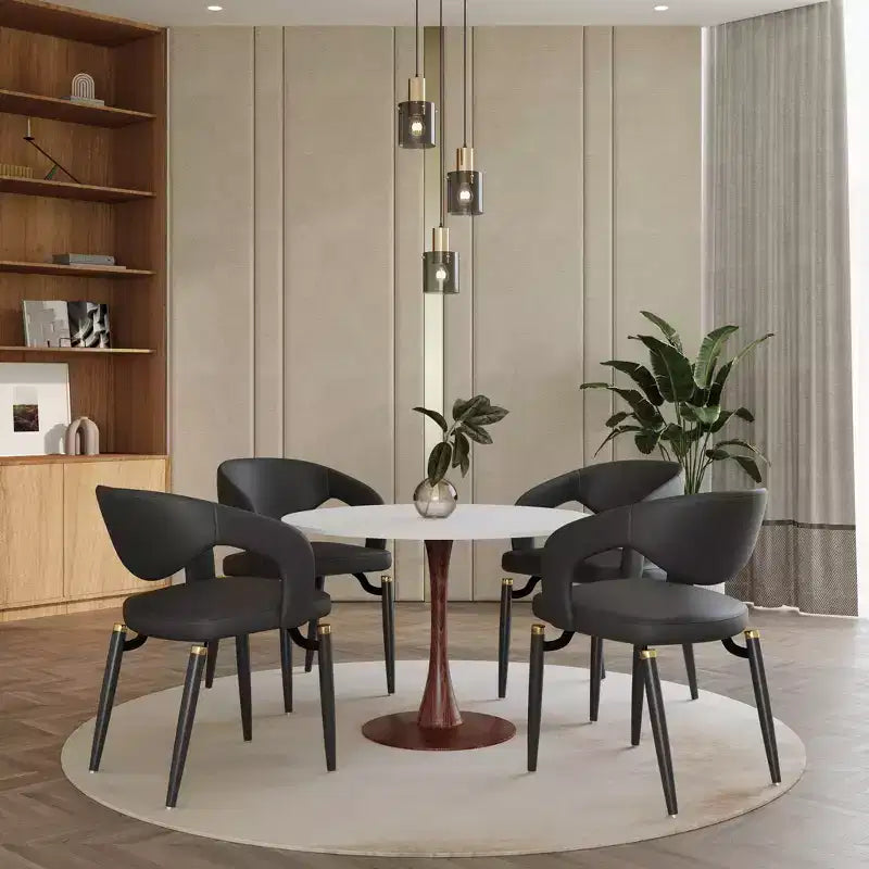 LeisureMod Bristol 35 Table de salle à manger ronde moderne Plateau en MDF durable et base en acier noyer à transfert de bois pour cuisine, salle à manger ou cafés