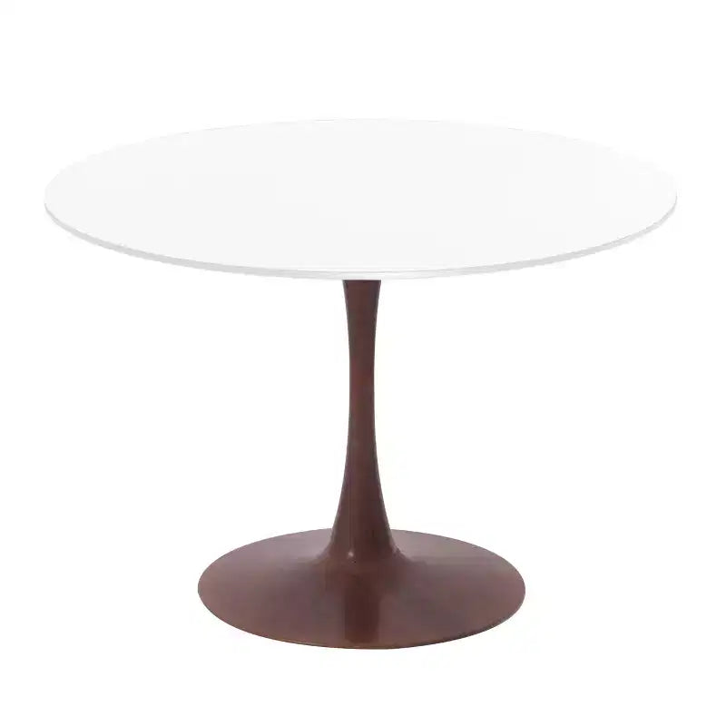 LeisureMod Bristol 35 Table de salle à manger ronde moderne Plateau en MDF durable et base en acier noyer à transfert de bois pour cuisine, salle à manger ou cafés