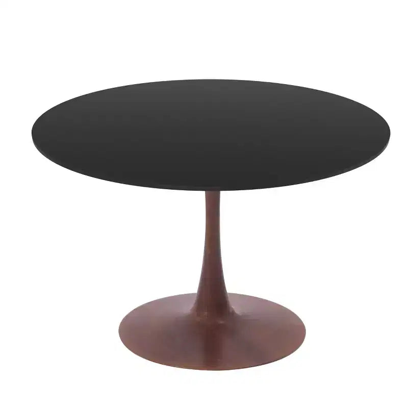LeisureMod Bristol 35 Table de salle à manger ronde moderne Plateau en MDF durable et base en acier noyer à transfert de bois pour cuisine, salle à manger ou cafés