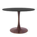 LeisureMod Bristol 35 Modern Round Dining Table  Durable MDF Top and Wood-Transfer Walnut Steel Base for Kitchen, Dining Room, or Cafes