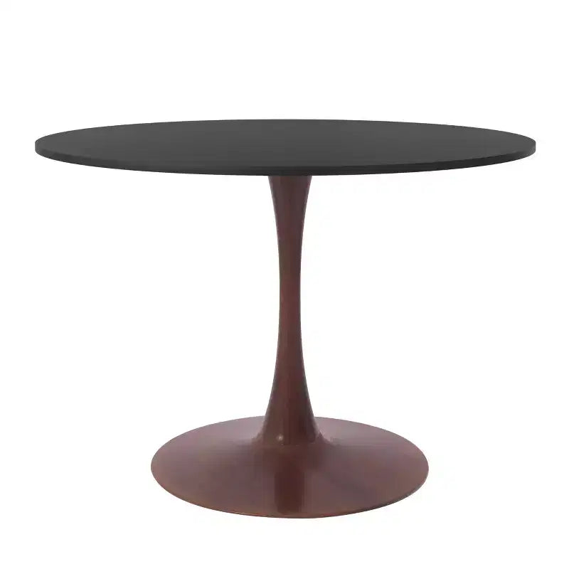 LeisureMod Bristol 35 Modern Round Dining Table  Durable MDF Top and Wood-Transfer Walnut Steel Base for Kitchen, Dining Room, or Cafes