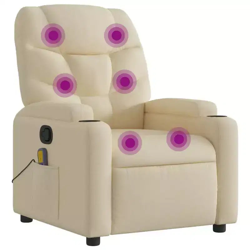 vidaXL Cream Fabric Recliner Chair - 6-Point Vibration Massage, Adjustable Back & Footrest